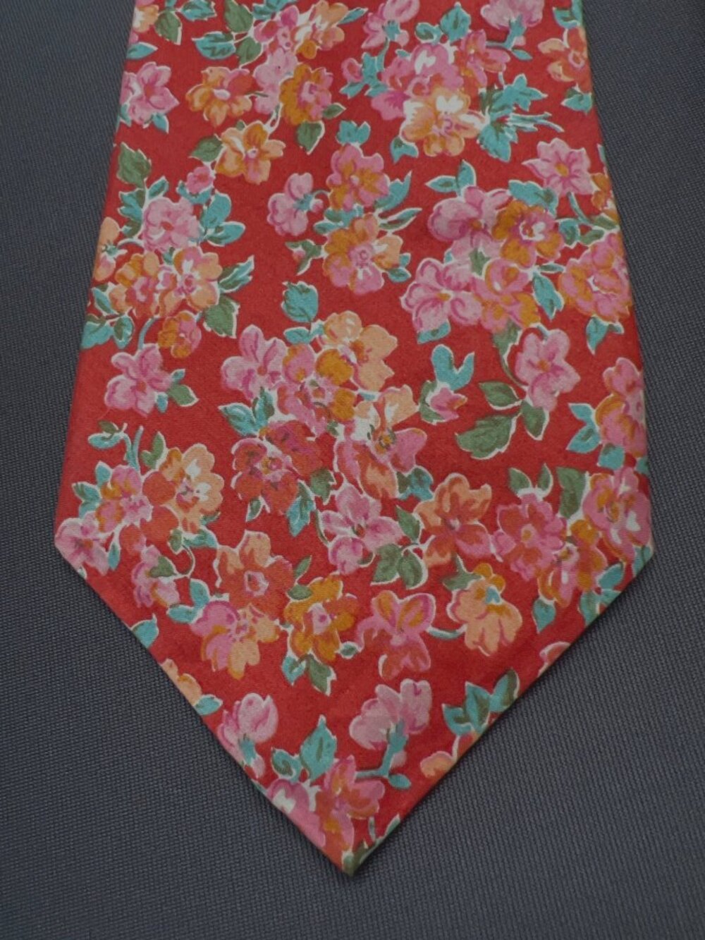 Liberty Of London Floral Print Silk Necktie Red Pink Green - Picture 2 of 5
